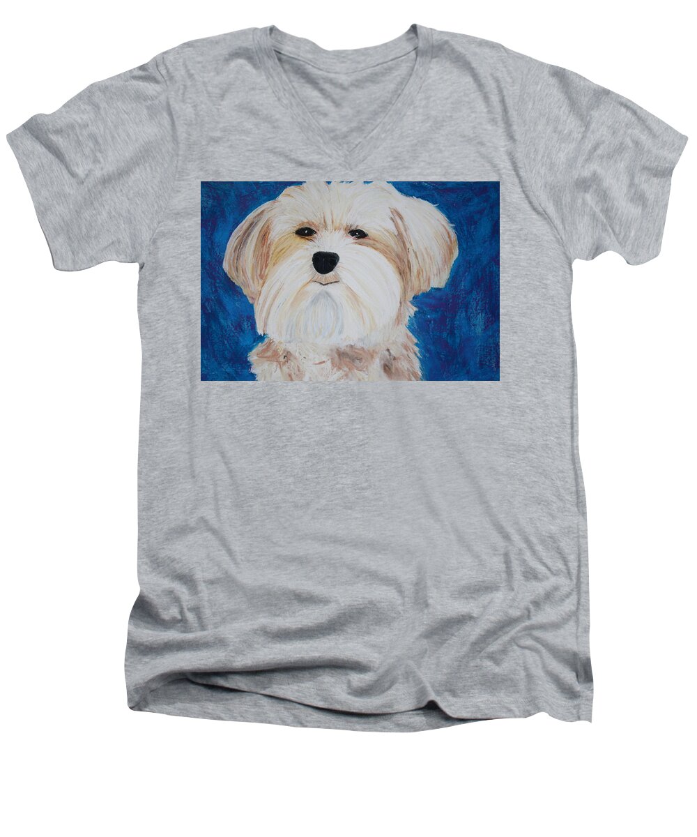 Dog Men's V-Neck T-Shirt featuring the painting Maggie #1 by Melinda Etzold