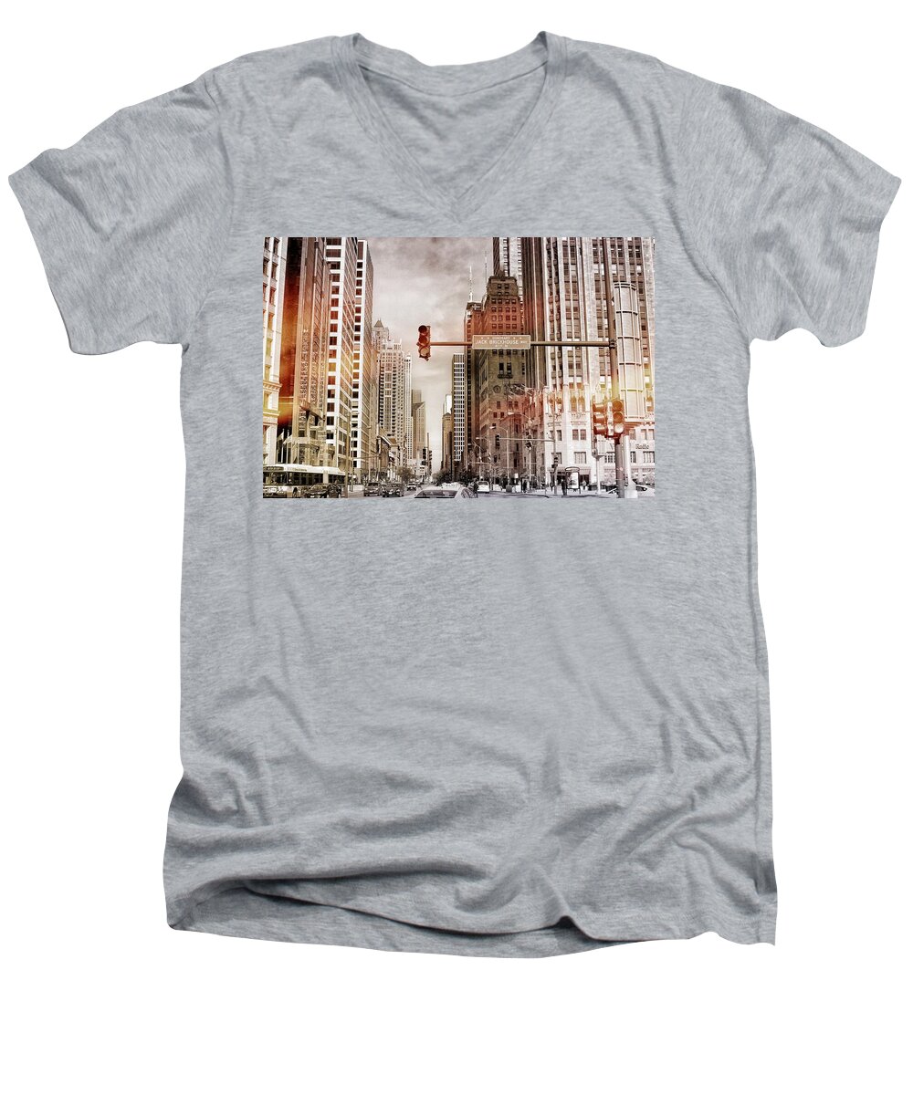 Michigan Ave Men's V-Neck T-Shirt featuring the photograph Michigan Ave - Chicago #1 by Jackson Pearson