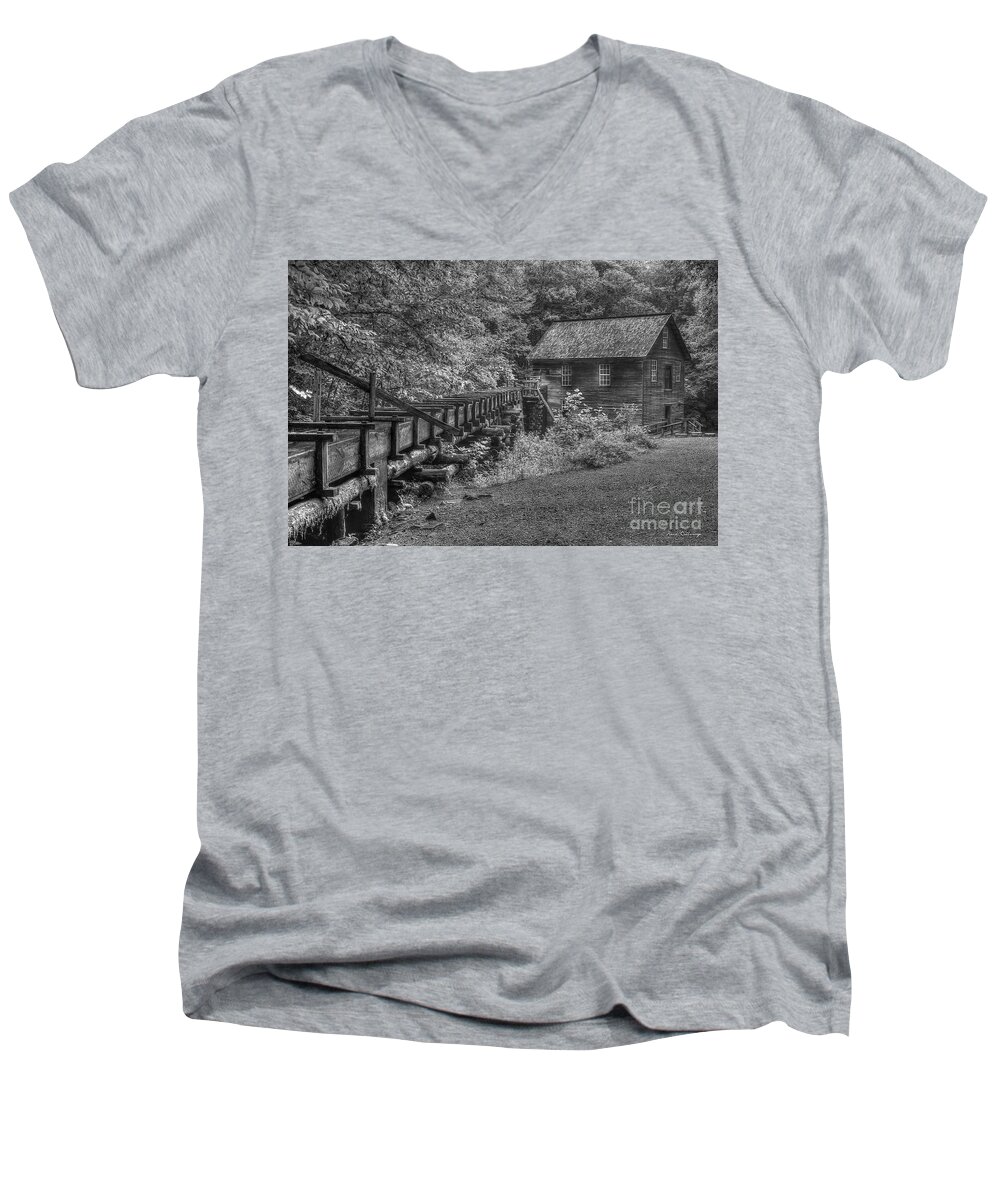 Reid Callaway Historic Mingus Mil Artl Men's V-Neck T-Shirt featuring the photograph Mingus Mill 3 Mingus Creek Great Smoky Mountains Art #1 by Reid Callaway