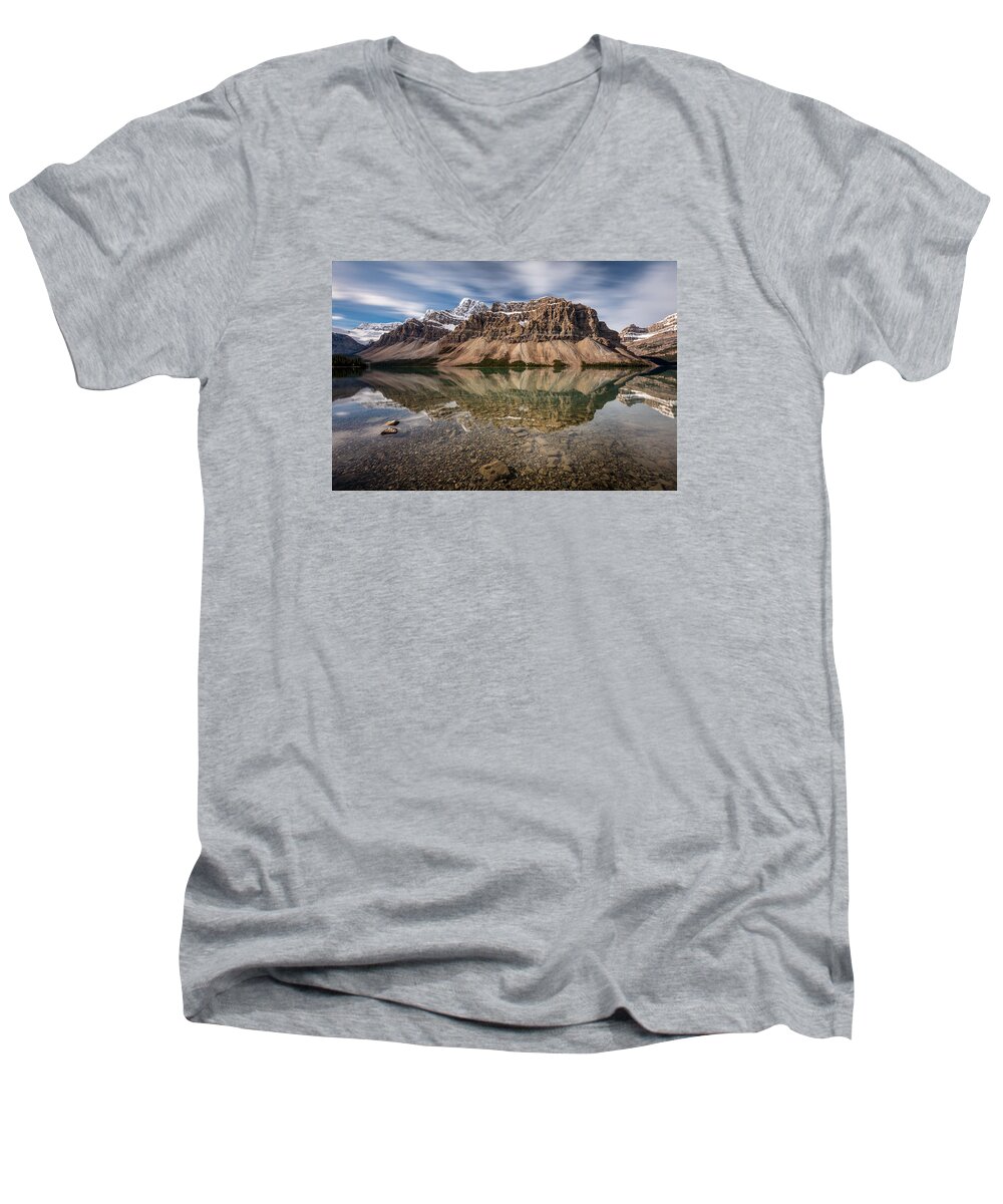 5dsr Men's V-Neck T-Shirt featuring the photograph Mount Crowfoot Reflection #2 by Pierre Leclerc Photography