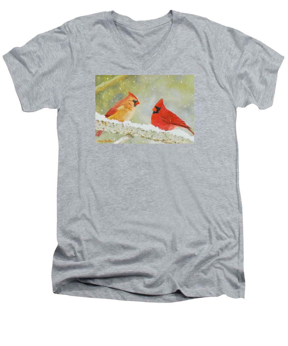 Northern Men's V-Neck T-Shirt featuring the photograph Northern Cardinals #2 by Harry Moulton