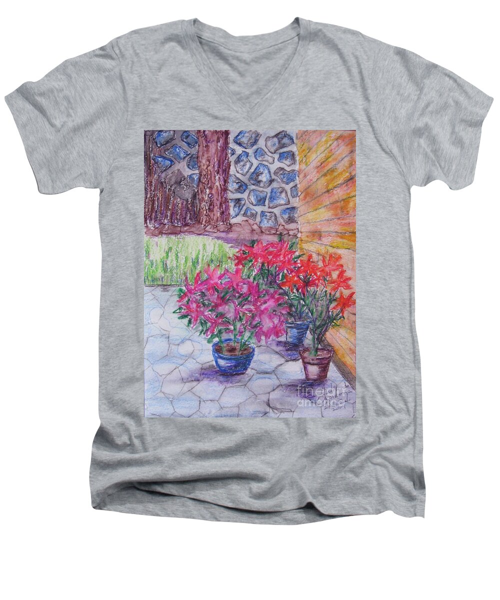 Poinsettias Men's V-Neck T-Shirt featuring the painting Poinsettias - GIFTED by Judith Espinoza