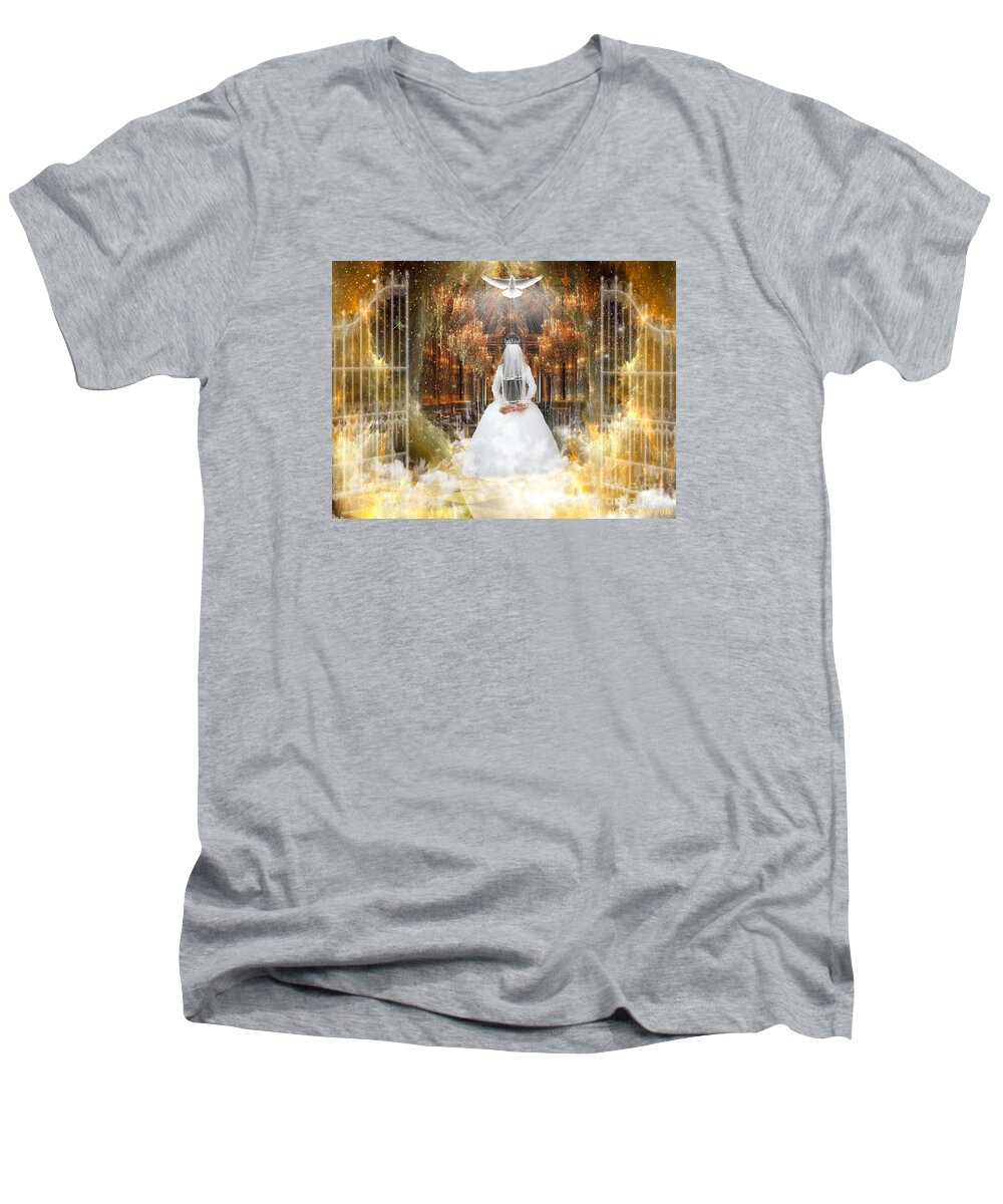 Pure Bride Men's V-Neck T-Shirt featuring the digital art Pure Bride #1 by Dolores Develde