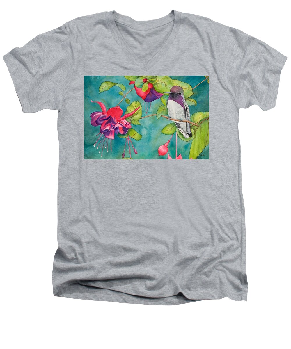 Hummingbird Art Men's V-Neck T-Shirt featuring the painting Resting Place #1 by Mishel Vanderten