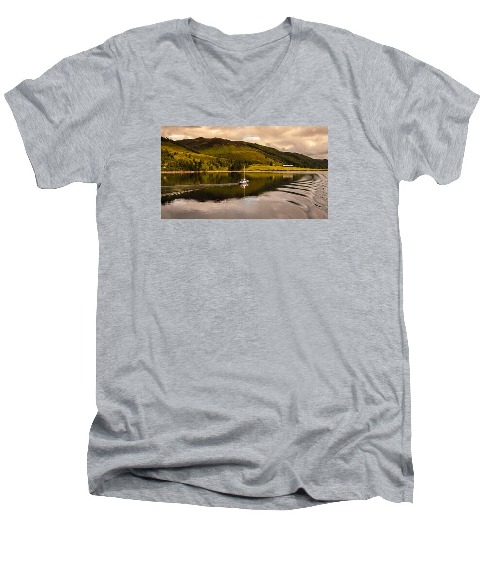 Sail Men's V-Neck T-Shirt featuring the photograph Sailing in Scotland #1 by Kathleen McGinley