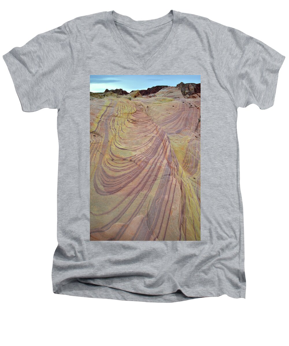 Valley Of Fire State Park Men's V-Neck T-Shirt featuring the photograph Sandstone Swirls in Valley of Fire #2 by Ray Mathis