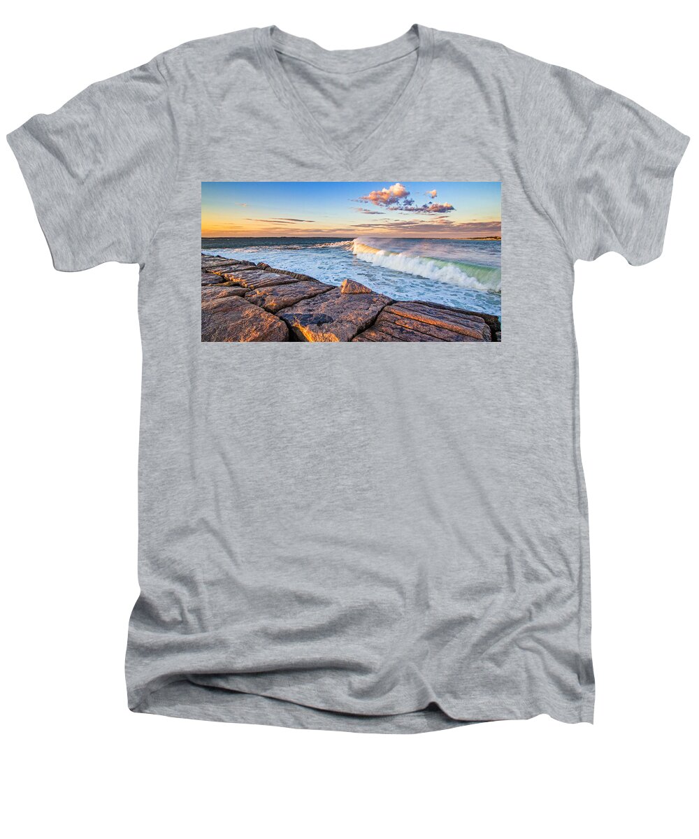 Shinnecock Men's V-Neck T-Shirt featuring the photograph Shinnecock Inlet Surf #1 by Robert Seifert