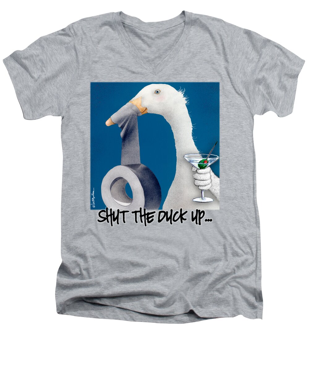 Will Bullas Men's V-Neck T-Shirt featuring the painting Shut The Duck Up... #3 by Will Bullas