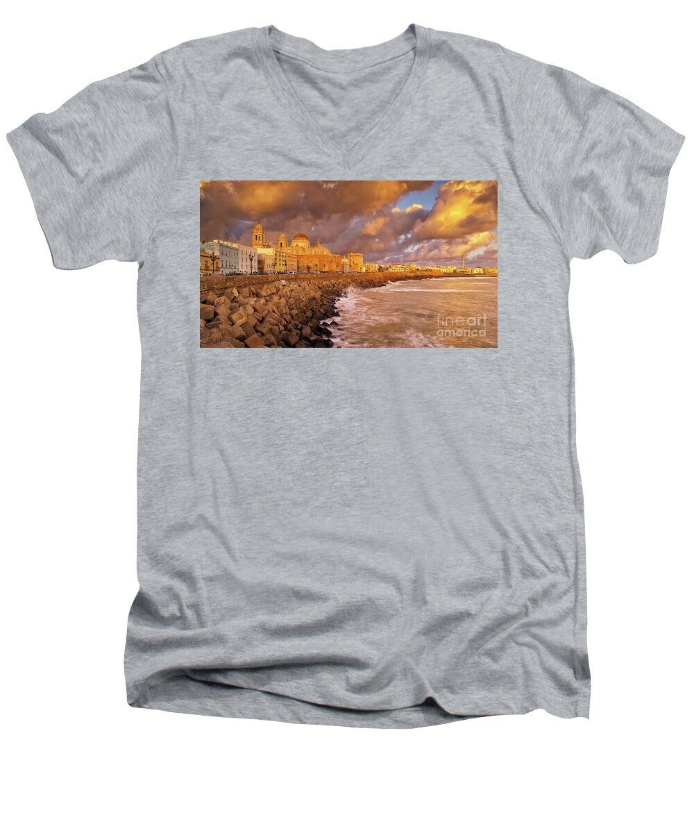 View Men's V-Neck T-Shirt featuring the photograph Skyline from Campo del Sur Cadiz Spain #1 by Pablo Avanzini