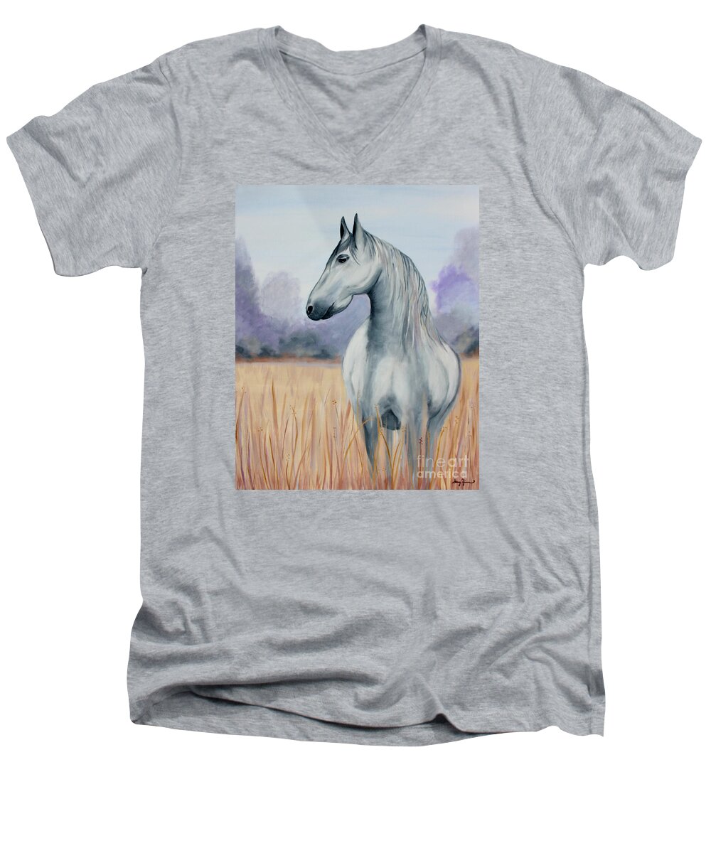 Horse Men's V-Neck T-Shirt featuring the painting Solemn Spirit #1 by Stacey Zimmerman