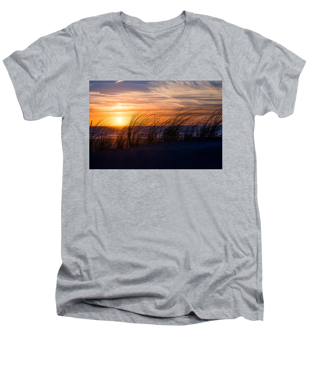 De Putten Men's V-Neck T-Shirt featuring the photograph sunset at the North Sea #1 by Hannes Cmarits