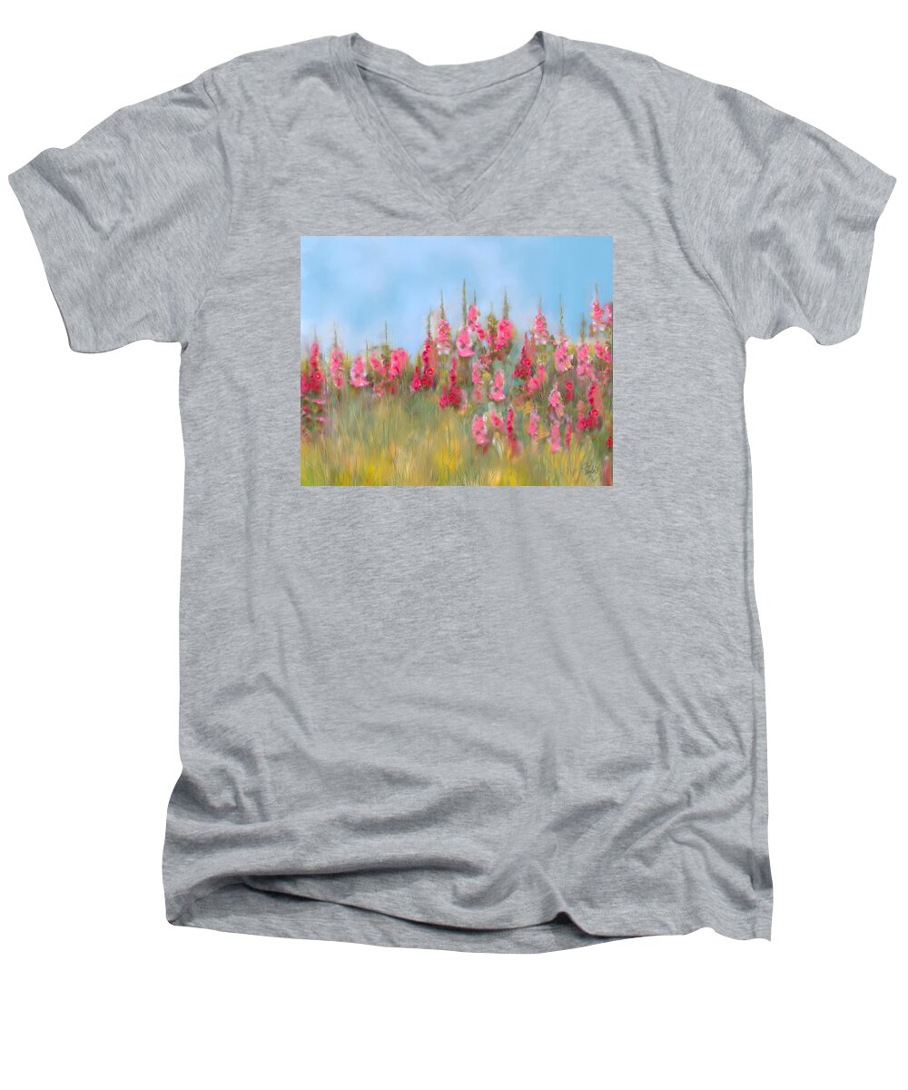 Florals Men's V-Neck T-Shirt featuring the painting The Earth Laughs in Flowers #1 by Colleen Taylor