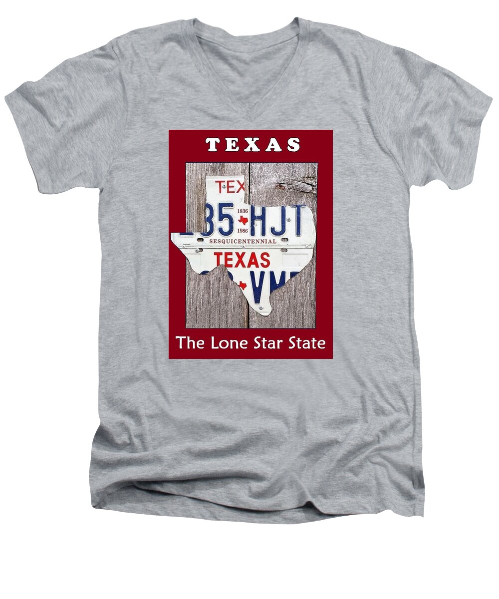 Texas Men's V-Neck T-Shirt featuring the digital art The Lone Star State #1 by Suzanne Theis