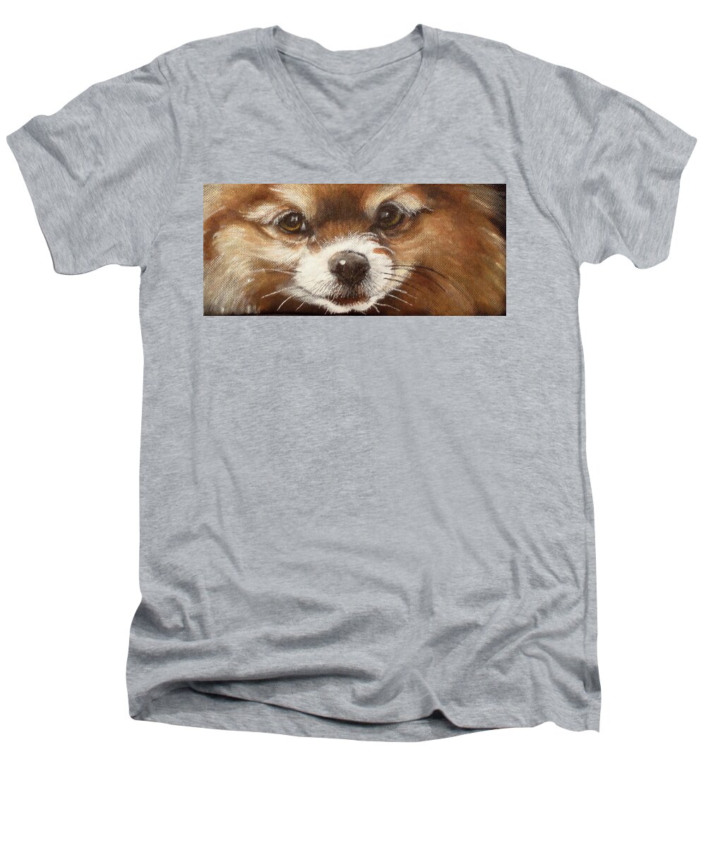 Pomeranian Men's V-Neck T-Shirt featuring the painting Tippy #1 by Carol Russell