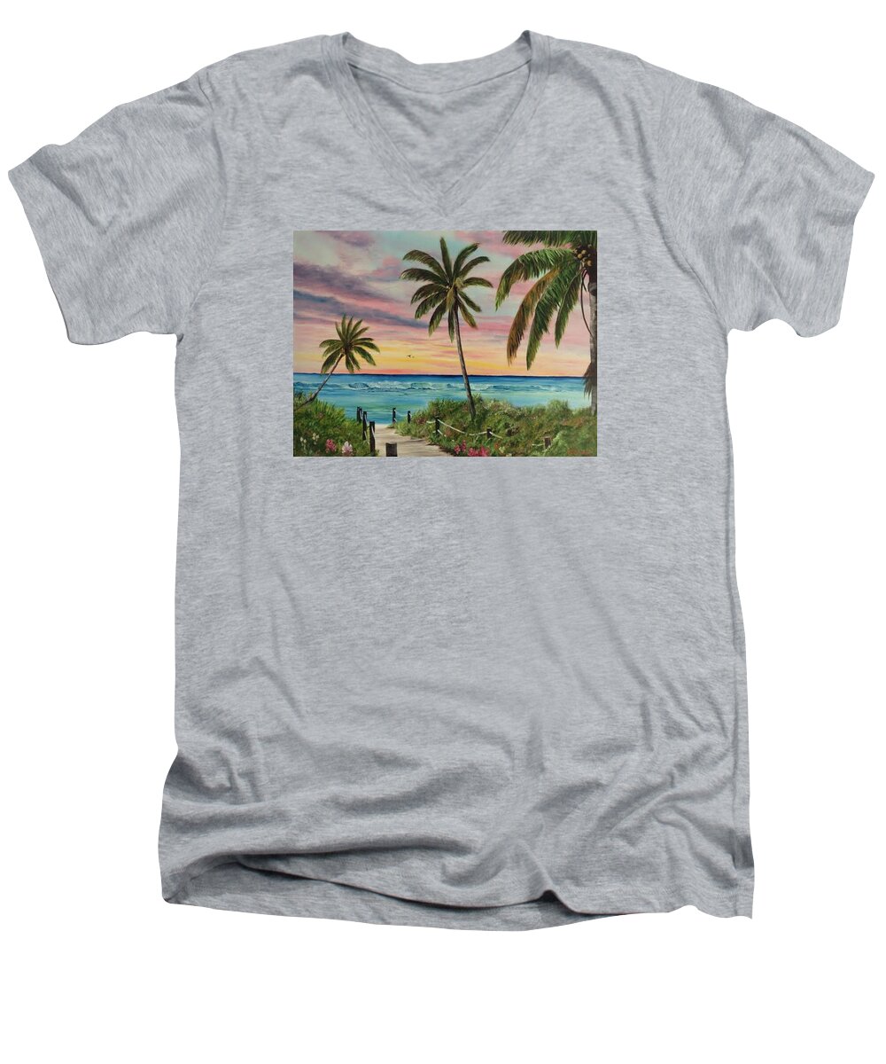 Tropical Paradise Men's V-Neck T-Shirt featuring the painting Tropical Paradise #2 by Lloyd Dobson