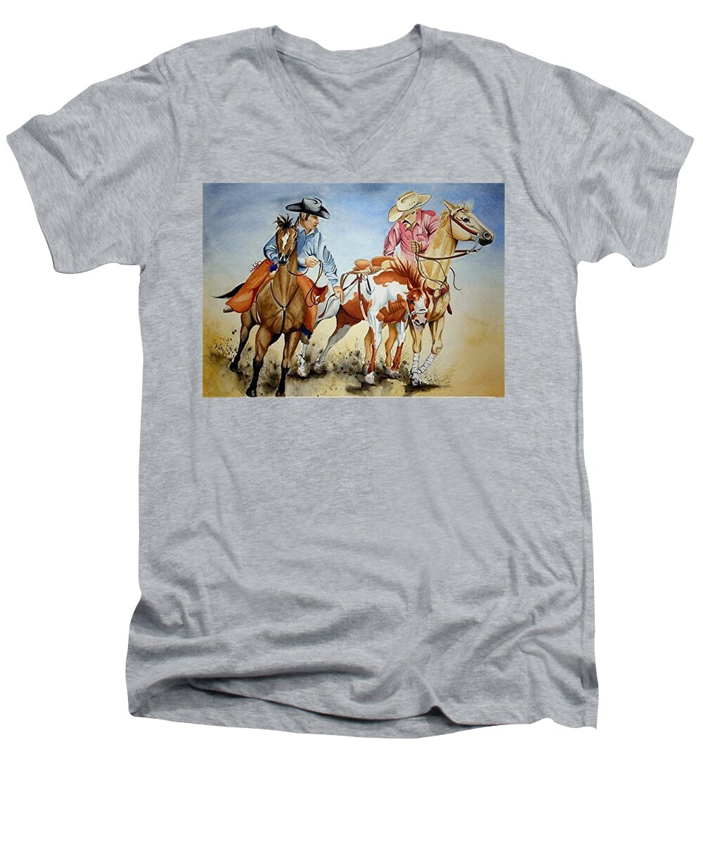 Art Men's V-Neck T-Shirt featuring the painting Victory Dance #1 by Jimmy Smith