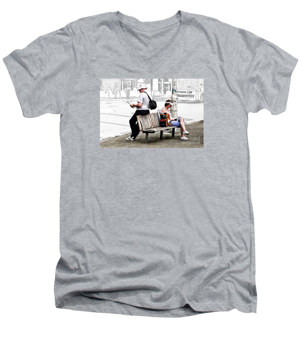 People Men's V-Neck T-Shirt featuring the photograph Waiting #2 by Linda Phelps