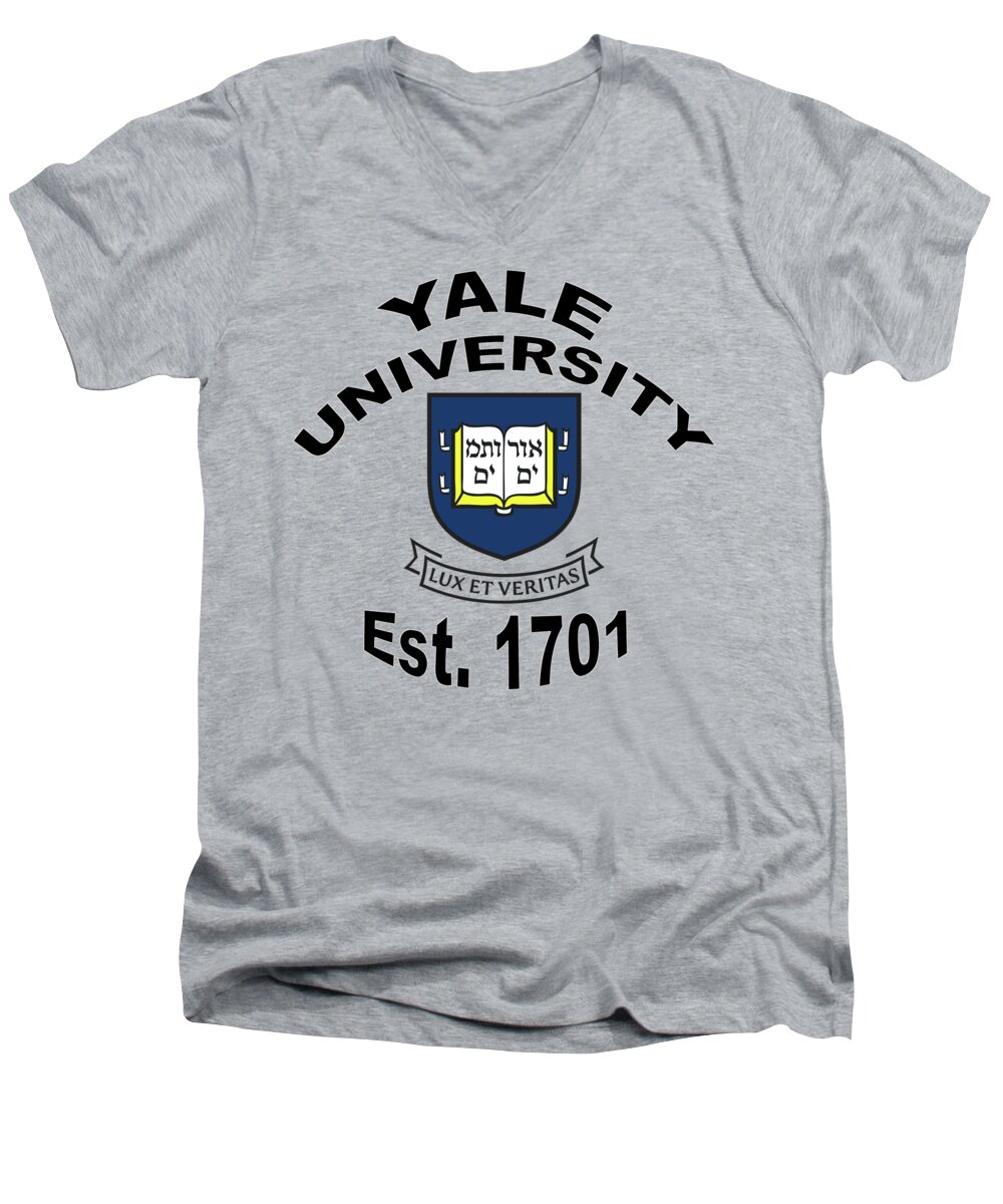 Yale Men's V-Neck T-Shirt featuring the digital art Yale University Est 1701 #1 by Movie Poster Prints