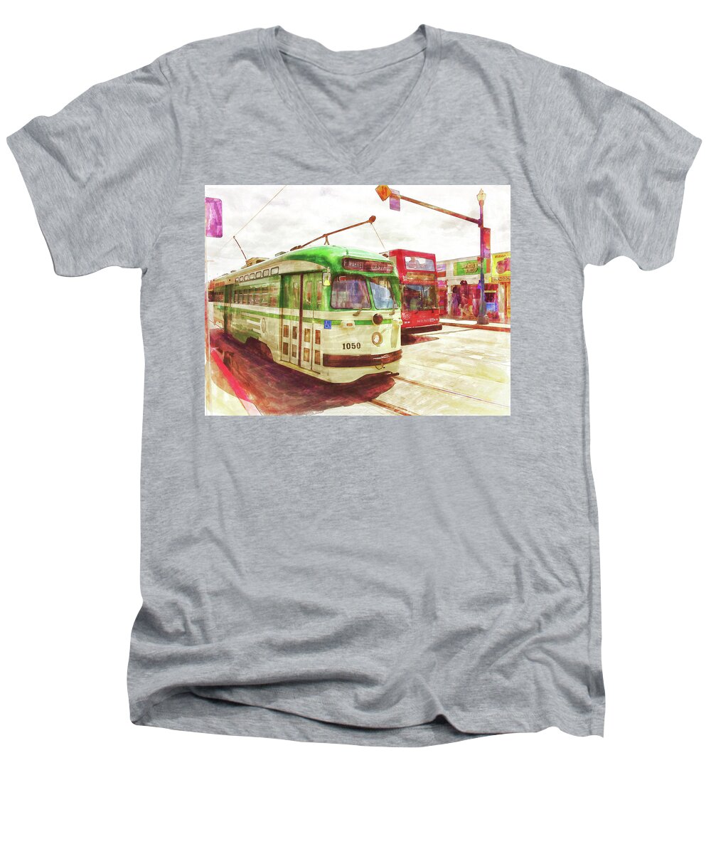 San Francisco Men's V-Neck T-Shirt featuring the painting 1050 by Michael Cleere