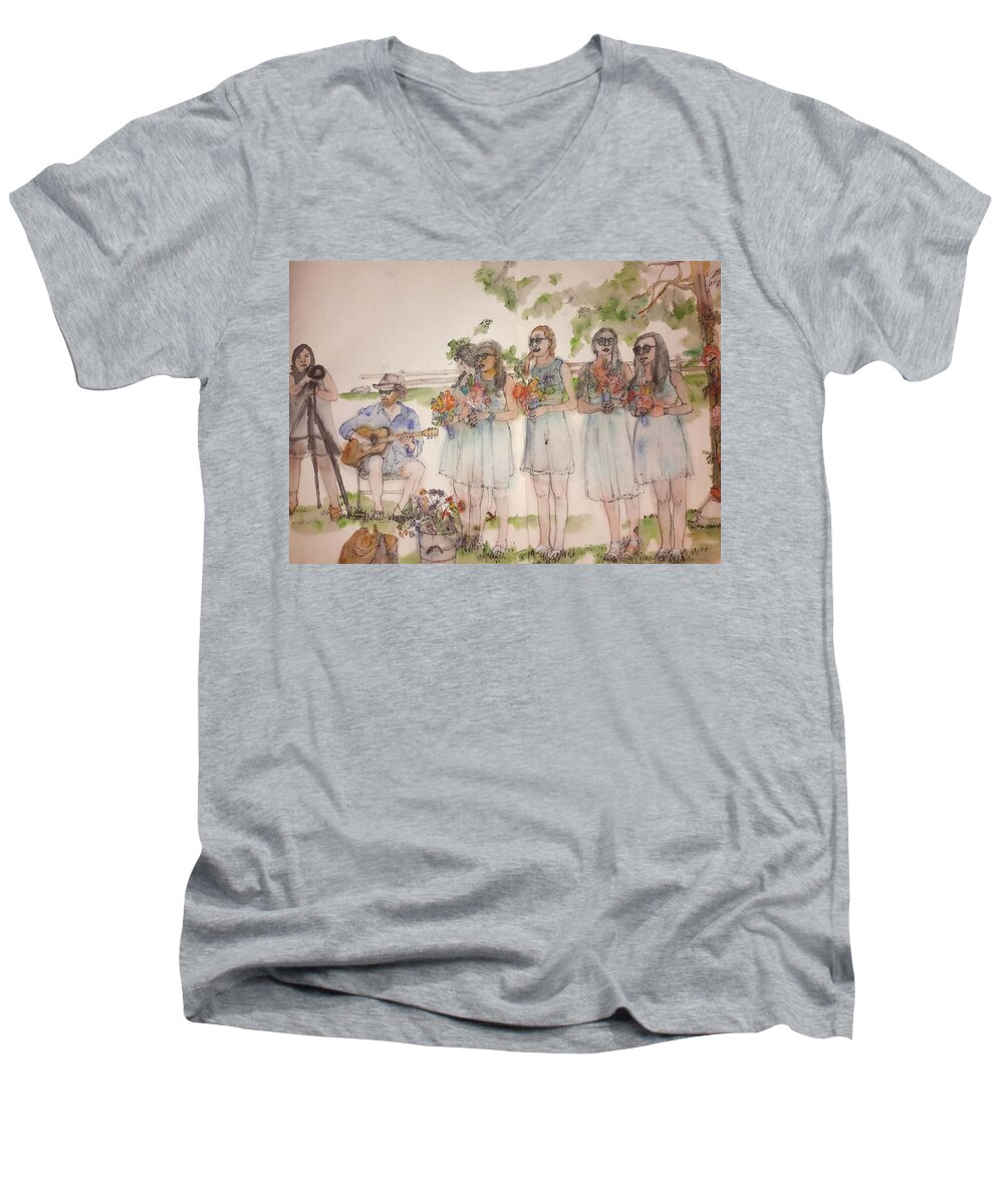 Wedding. Summer Men's V-Neck T-Shirt featuring the painting The Wedding Album #11 by Debbi Saccomanno Chan