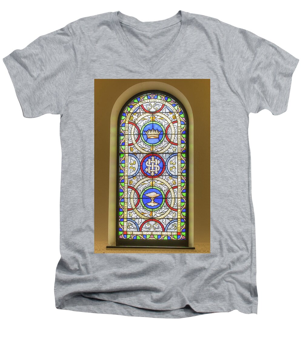 Saint Annes Men's V-Neck T-Shirt featuring the digital art Saint Anne's Windows #12 by Jim Proctor