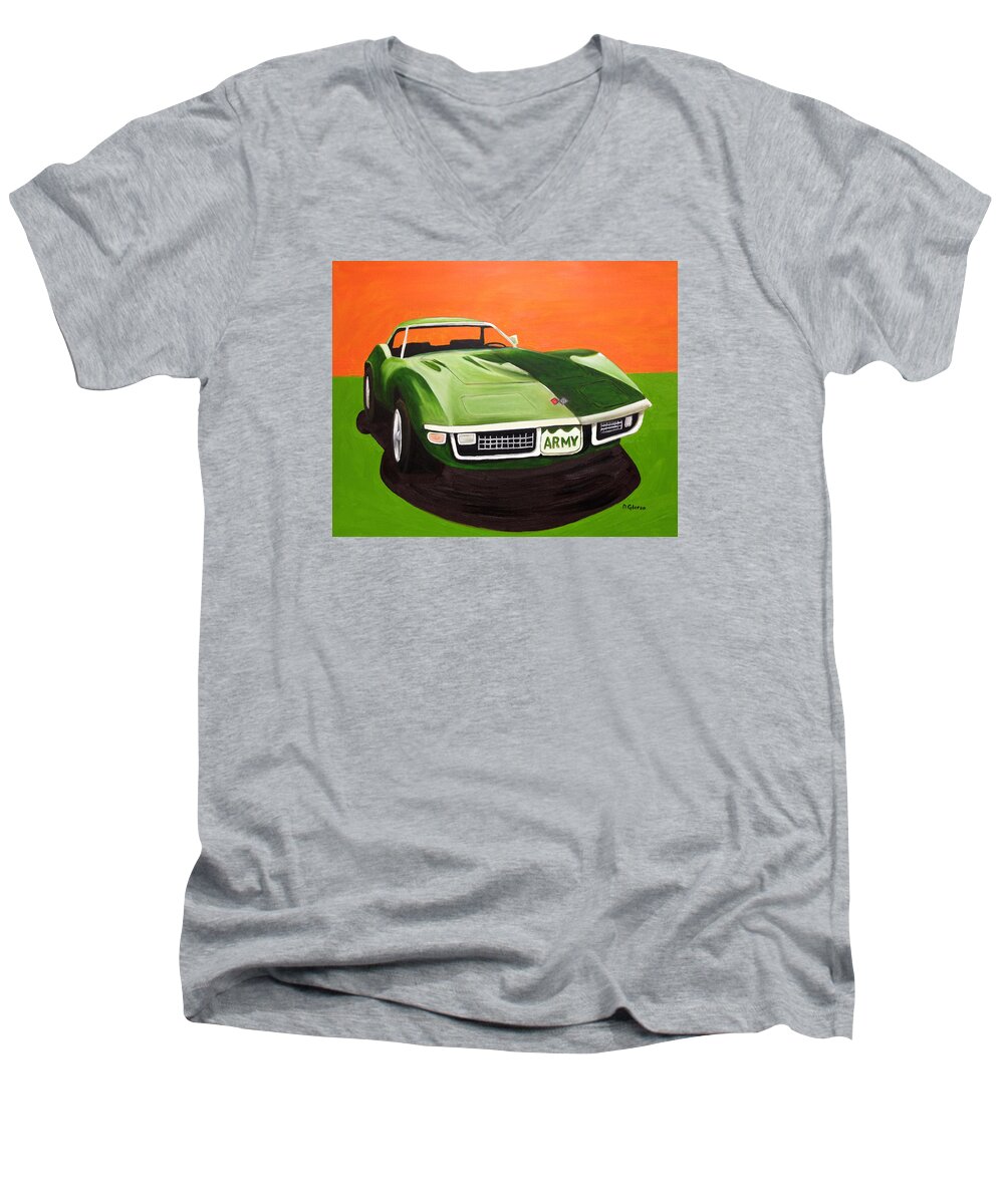 Veteran Men's V-Neck T-Shirt featuring the painting 1971Stingray-Army by Dean Glorso