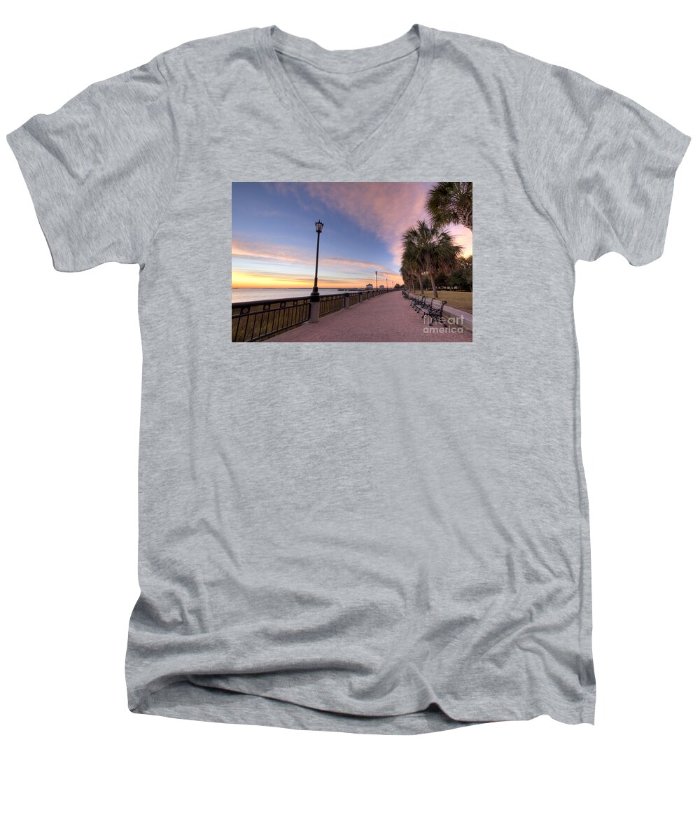 Charleston Waterfront Park Sunrise Men's V-Neck T-Shirt featuring the photograph Charleston Waterfront Park Sunrise #2 by Dustin K Ryan