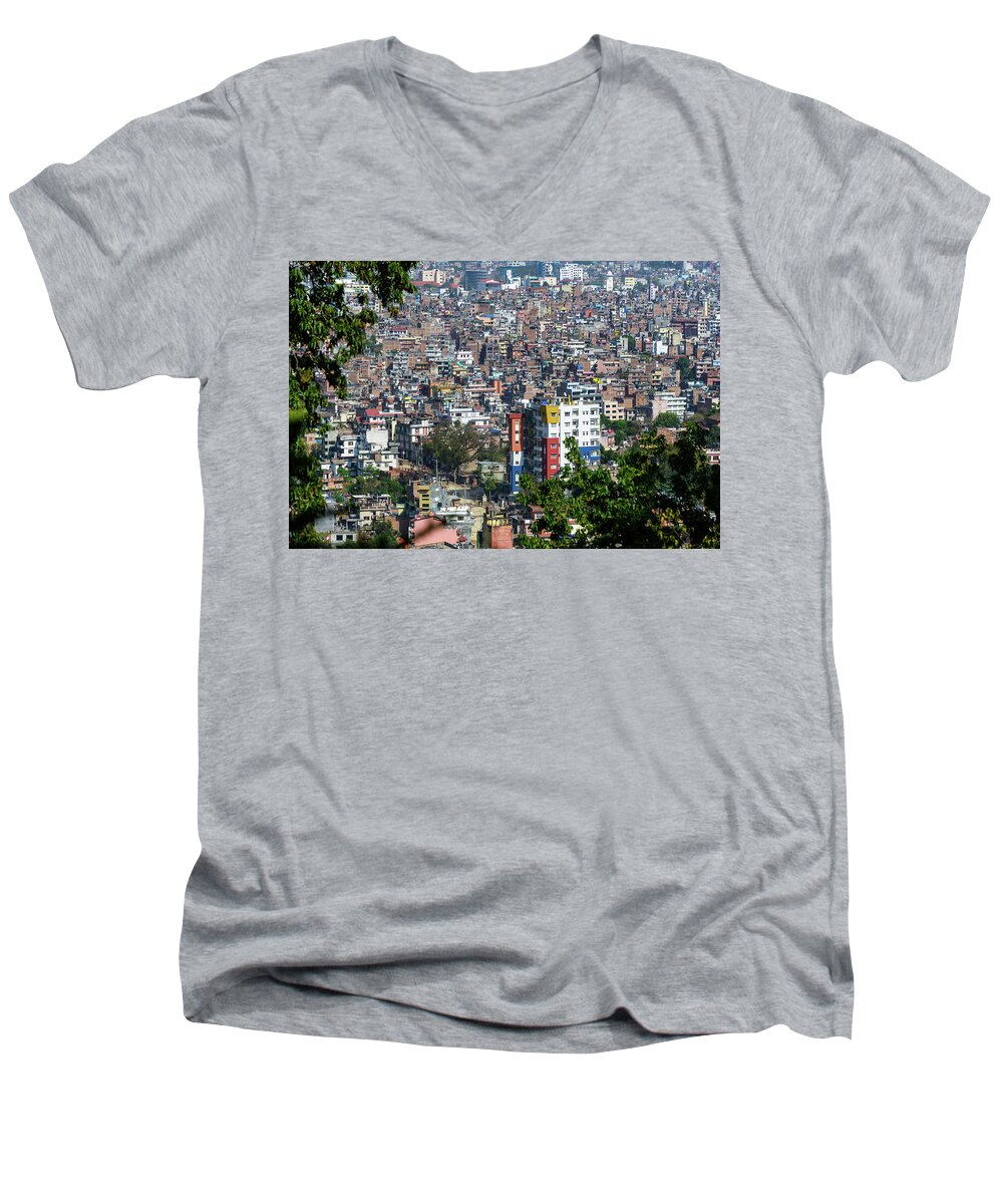 Kathmandu Men's V-Neck T-Shirt featuring the photograph Kathmandu city in Nepal #2 by Dutourdumonde Photography
