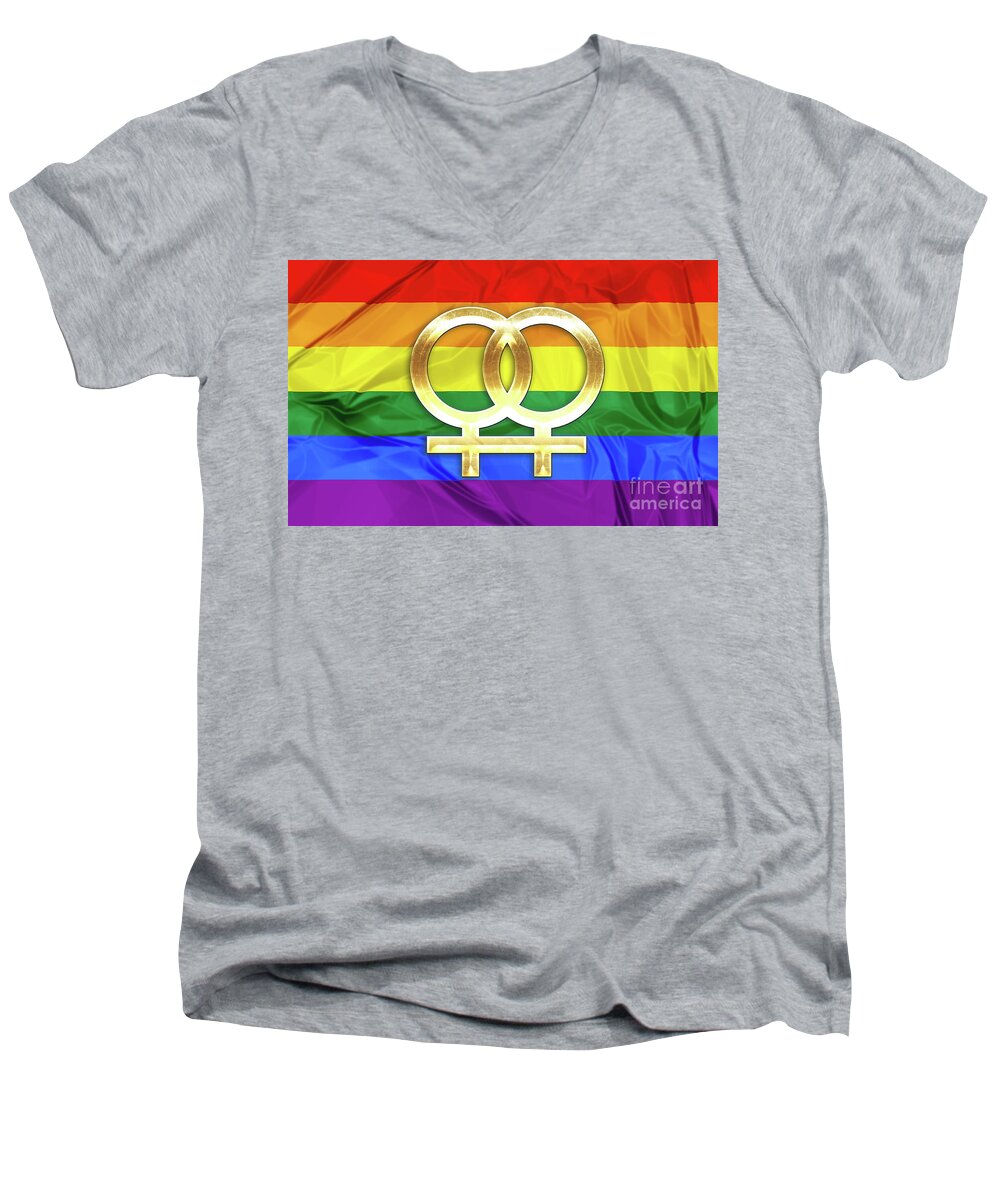 Affection Men's V-Neck T-Shirt featuring the digital art Lesbian symbols #2 by Benny Marty