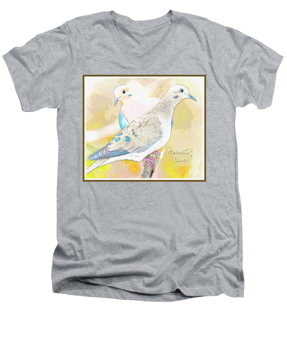 Mourning Dove Pair Men's V-Neck T-Shirt featuring the digital art Mourning Dove Pair Poster Image #2 by A Macarthur Gurmankin