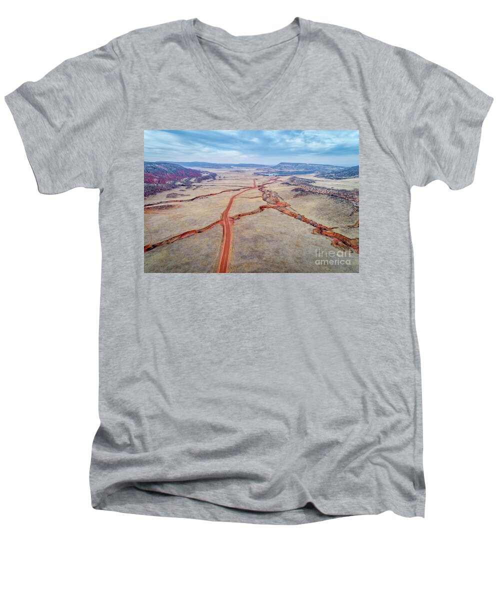 Colorado Men's V-Neck T-Shirt featuring the photograph northern Colorado foothills aerial view #2 by Marek Uliasz