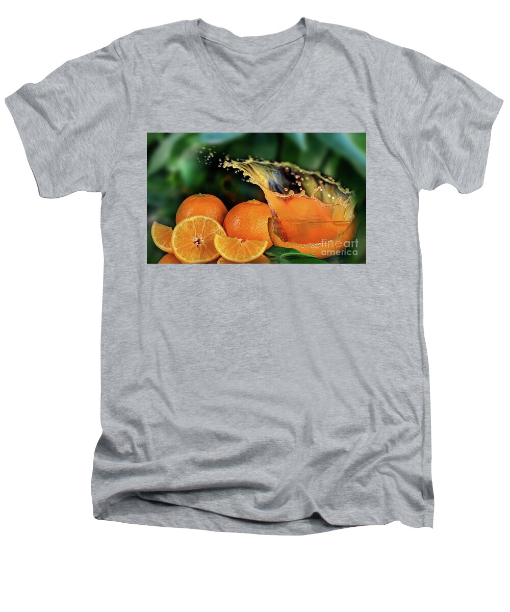 Orange Men's V-Neck T-Shirt featuring the photograph Orange Splash #2 by Shirley Mangini