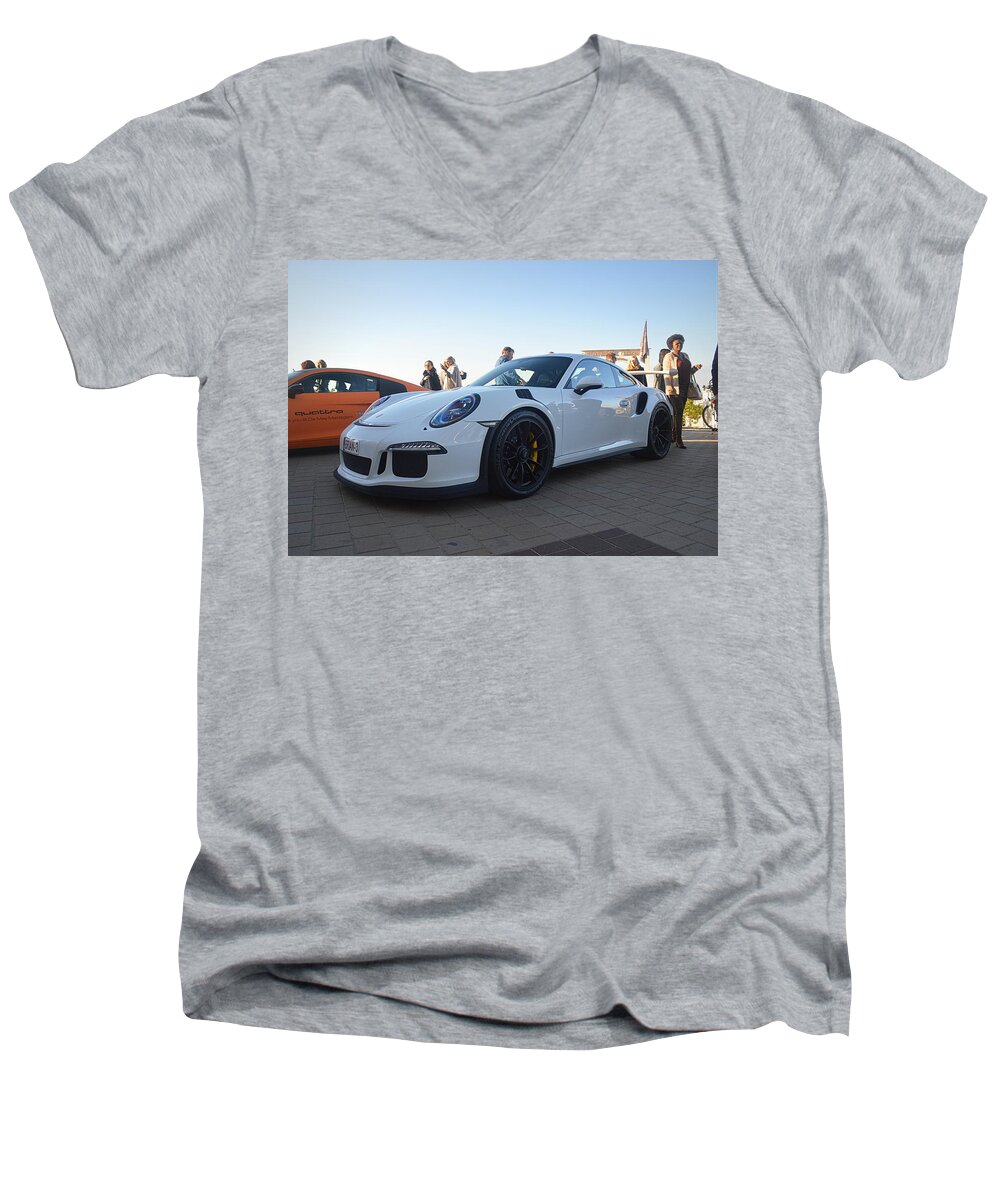 Porsche Men's V-Neck T-Shirt featuring the photograph Porsche 911 GT3RS #2 by Sportscars OfBelgium