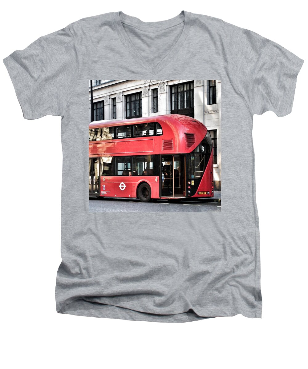 London Men's V-Neck T-Shirt featuring the photograph Red Bus in London #2 by Joshua Miranda