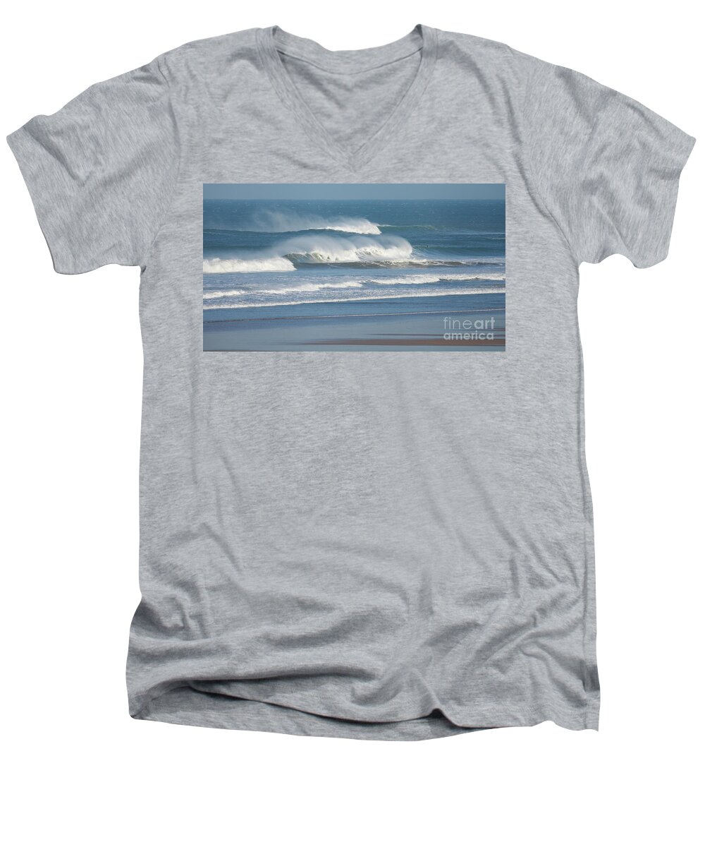 Newquay Men's V-Neck T-Shirt featuring the photograph Windy Seas in Cornwall #1 by Nicholas Burningham