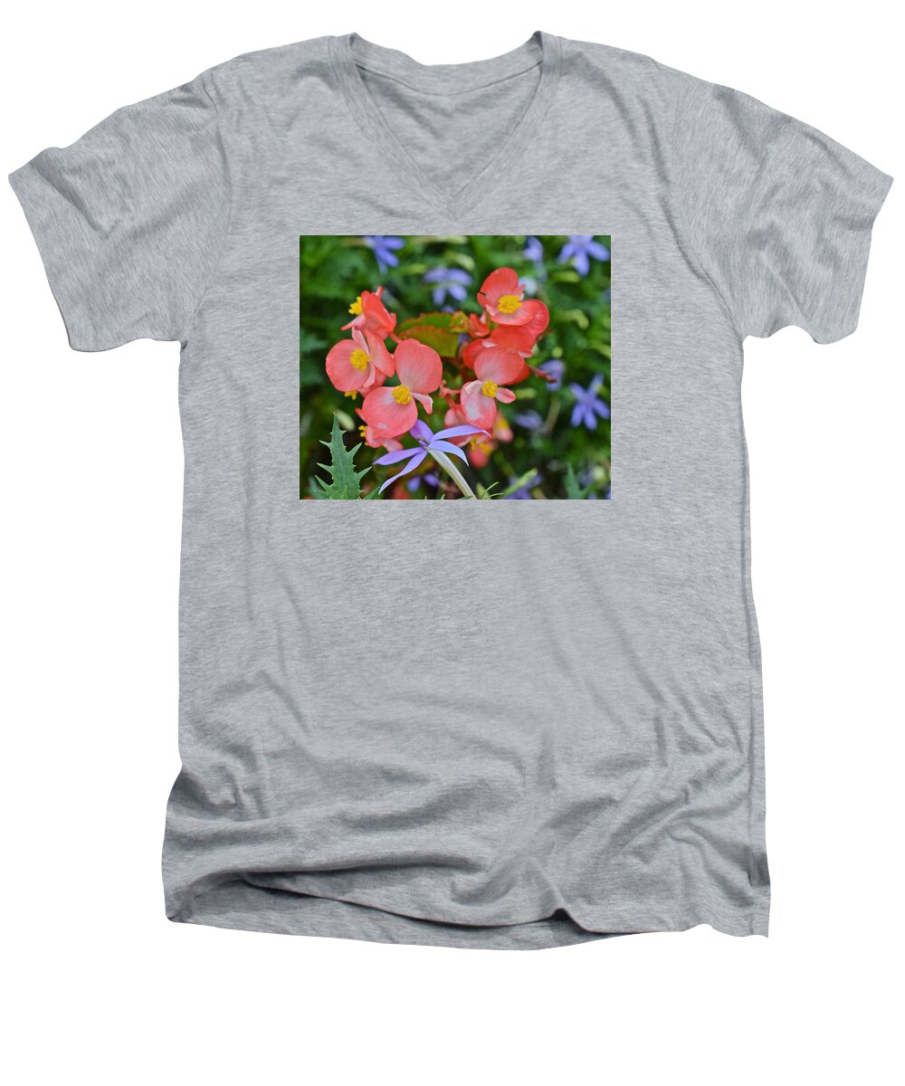 Begonias Men's V-Neck T-Shirt featuring the photograph 2015 Mid September at the Garden Begonias 2 by Janis Senungetuk