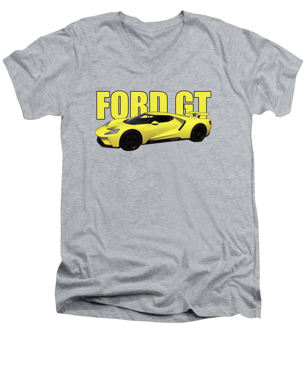 2018 Men's V-Neck T-Shirt featuring the digital art 2018 Ford GT Watercolour Whatta Ride by Chas Sinklier
