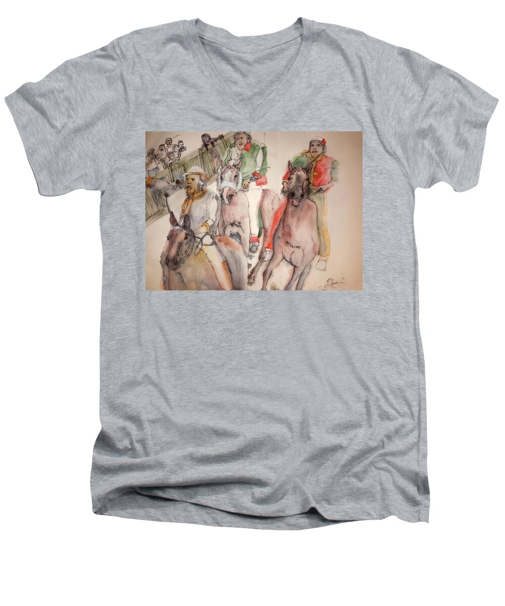 Il Palio. Siena. Italy. Horserace. Medieval. Event. Lupa. Contrada Men's V-Neck T-Shirt featuring the painting IL Palio contrada Lupa album #21 by Debbi Saccomanno Chan