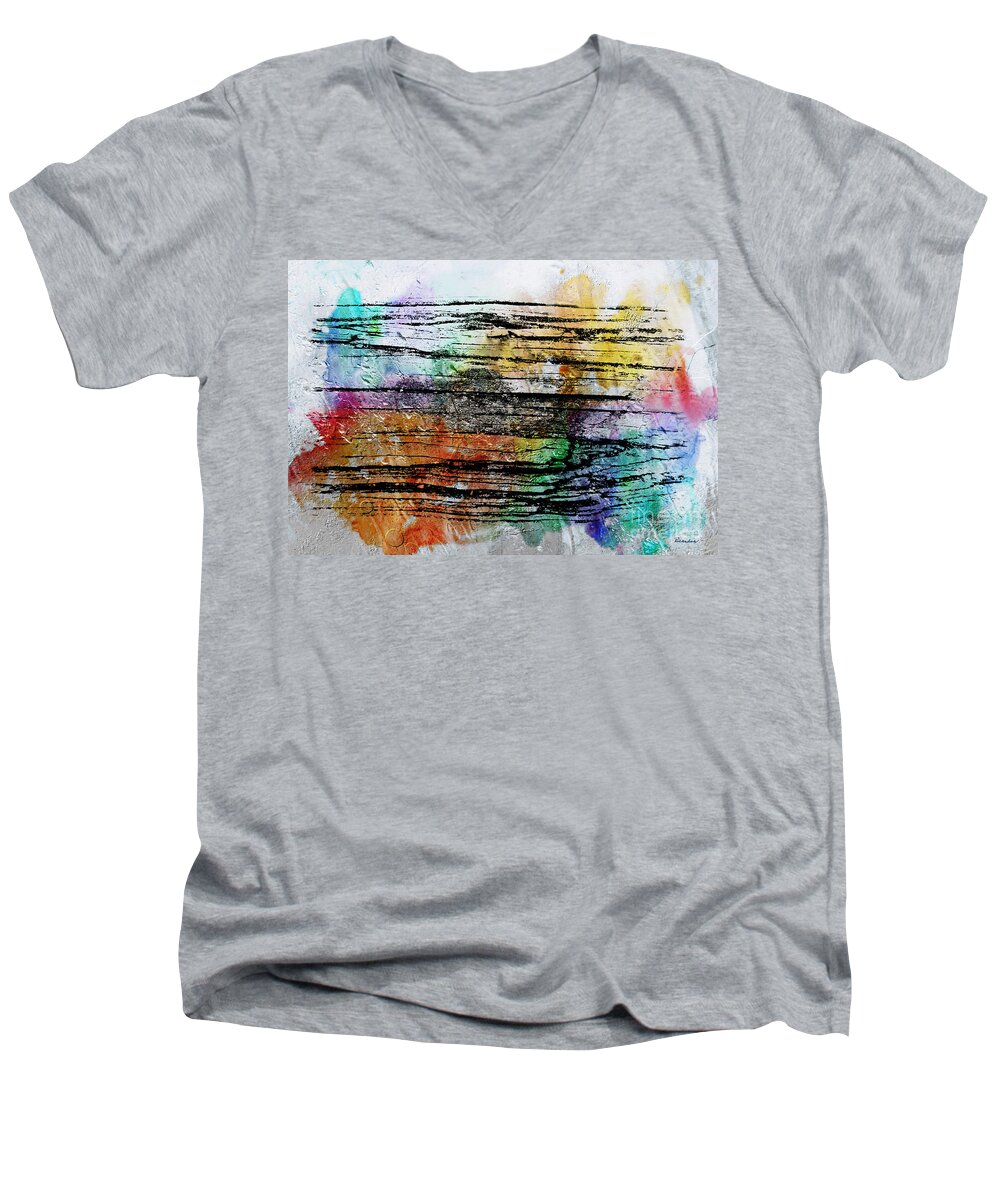 Abstract Men's V-Neck T-Shirt featuring the painting 2j Abstract Expressionism Digital Painting by Ricardos Creations