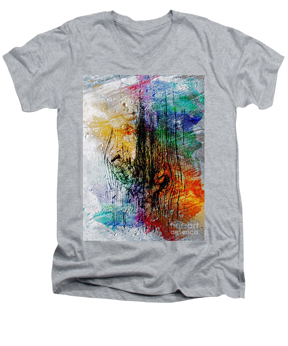 Abstract Men's V-Neck T-Shirt featuring the painting 2L Abstract Expressionism Digital Painting by Ricardos Creations