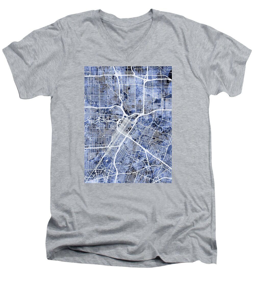 Street Map Men's V-Neck T-Shirt featuring the digital art Houston Texas City Street Map #3 by Michael Tompsett