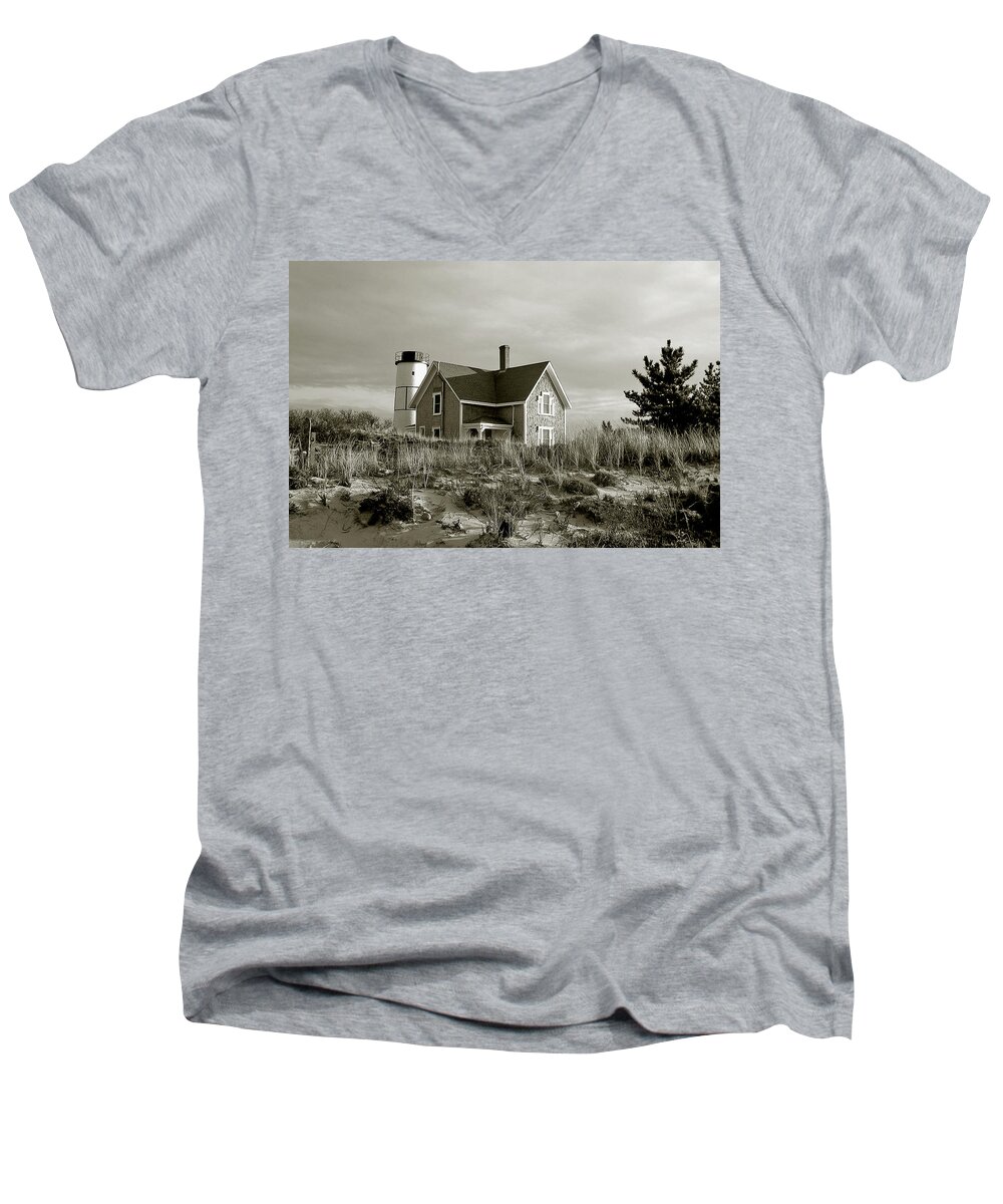 Sandy Neck Men's V-Neck T-Shirt featuring the photograph Sandy Neck Lighthouse #4 by Charles Harden