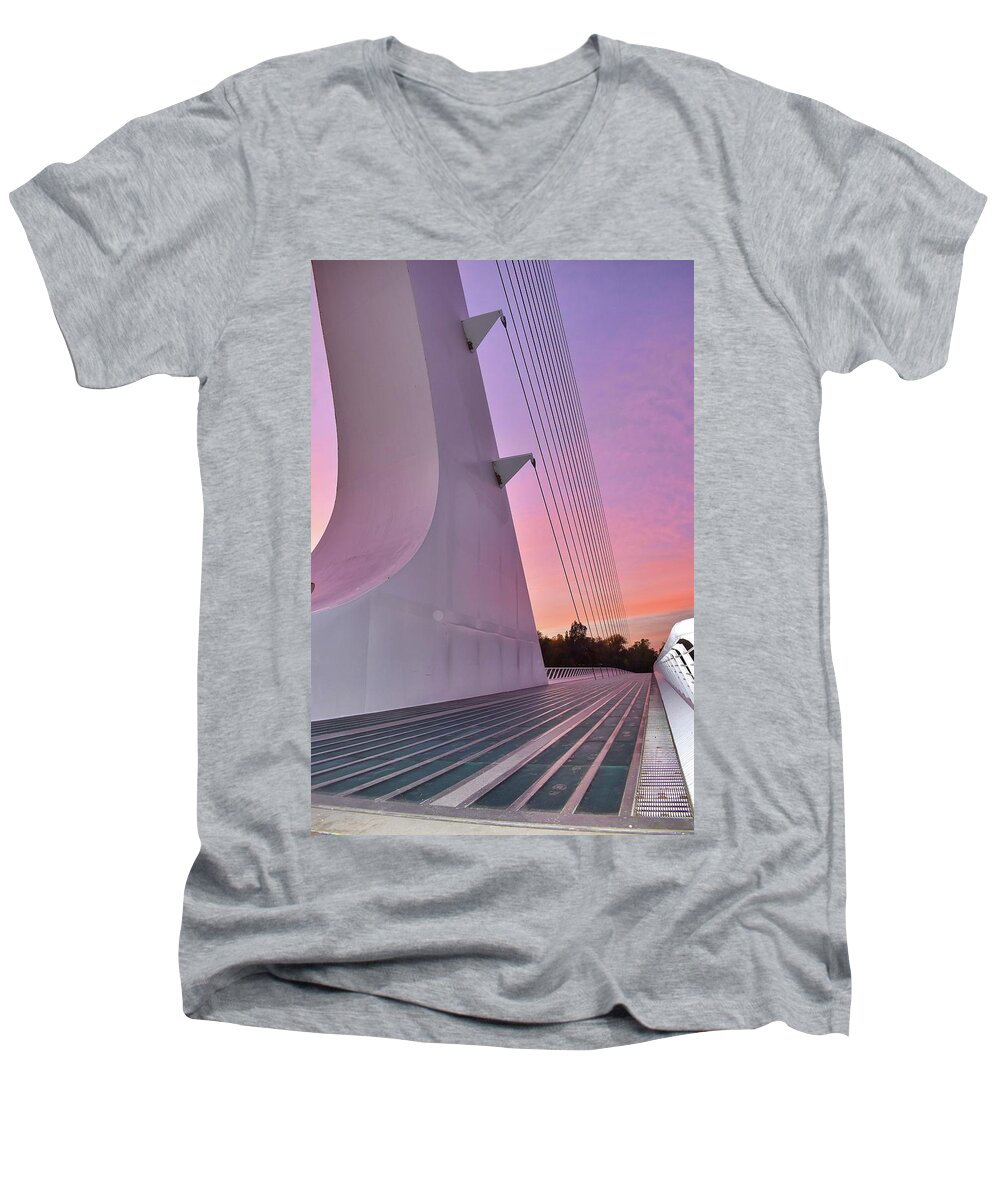Sundial Bridge Men's V-Neck T-Shirt featuring the photograph Sundial Bridge #3 by Maria Jansson