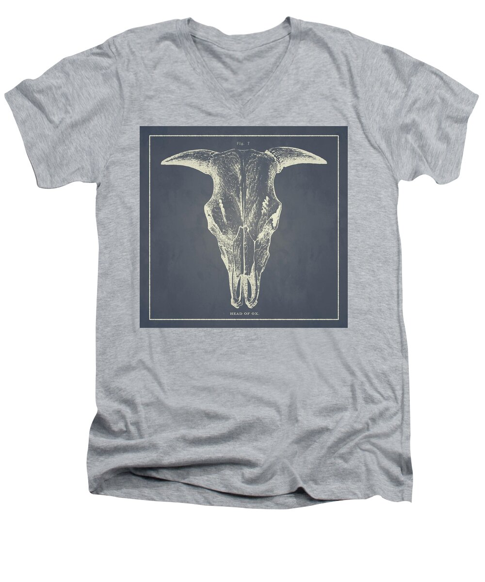 Vintage Men's V-Neck T-Shirt featuring the drawing Vintage Ox Head #3 by Vintage Pix