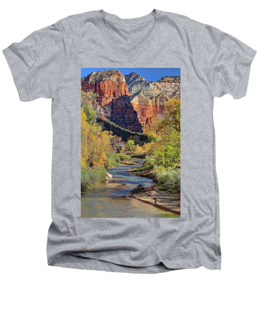 Zion National Park Men's V-Neck T-Shirt featuring the photograph Zion National Park Utah #30 by Douglas Pulsipher