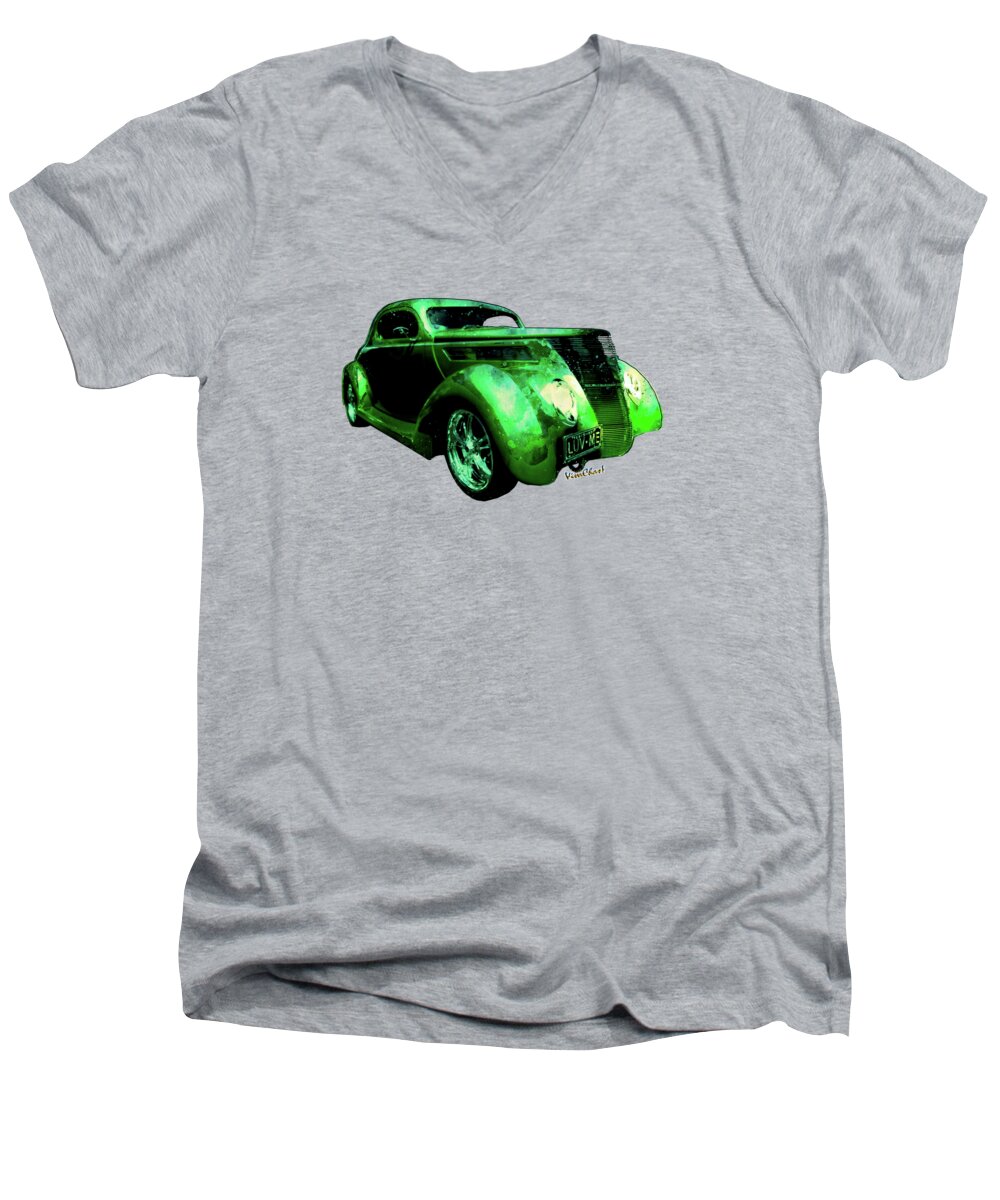 37 Men's V-Neck T-Shirt featuring the photograph 37 Ford Street Rod Luv Me Green Meanie by Chas Sinklier