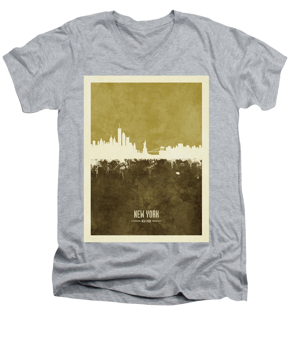 New York Men's V-Neck T-Shirt featuring the digital art New York Skyline #39 by Michael Tompsett