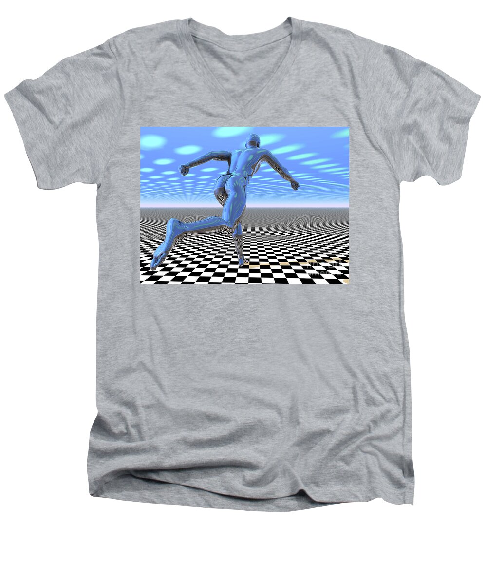 Runner Men's V-Neck T-Shirt featuring the digital art 3D Runner by Nicholas Burningham
