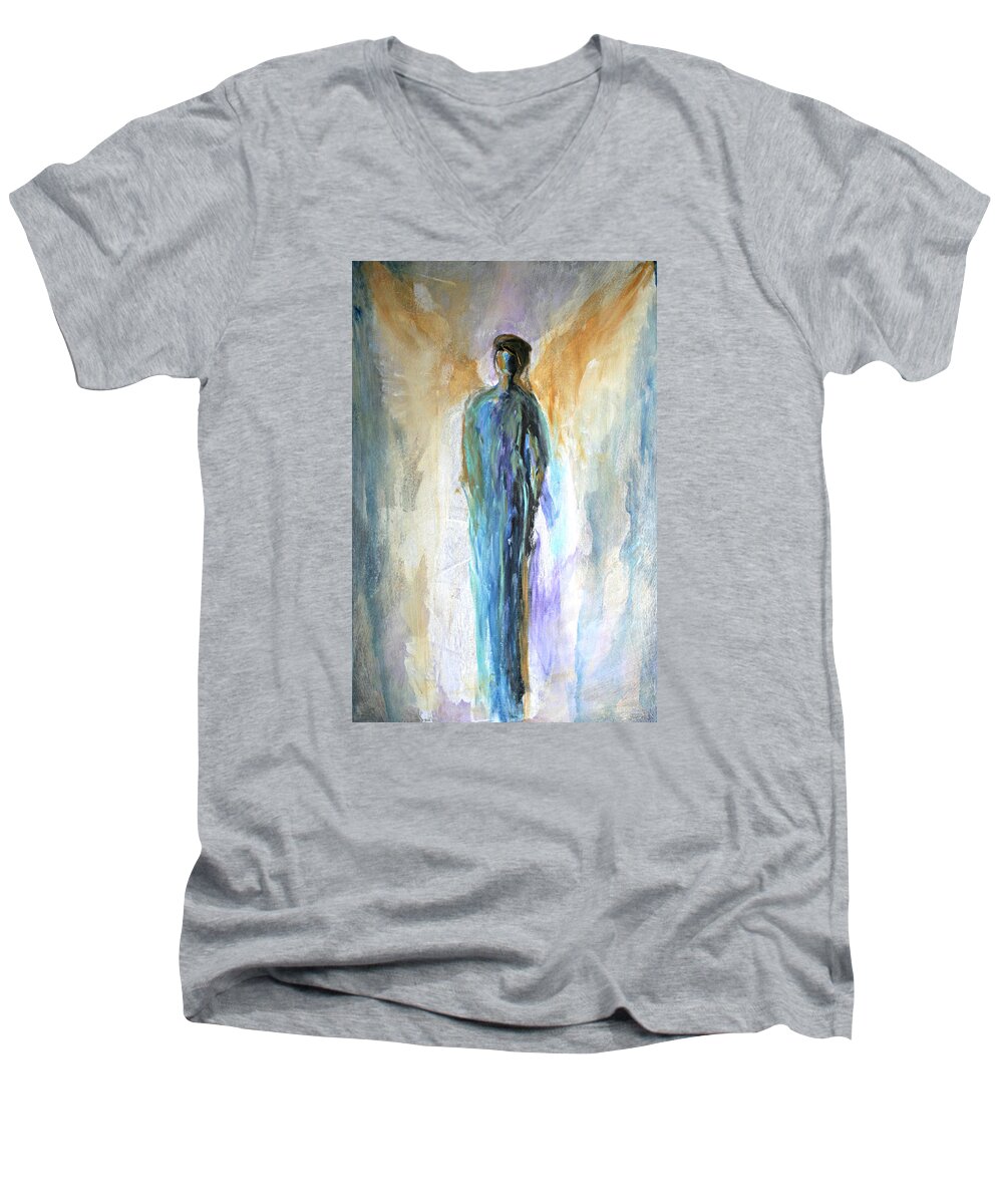 Angel Men's V-Neck T-Shirt featuring the painting Angel #5 by Alma Yamazaki