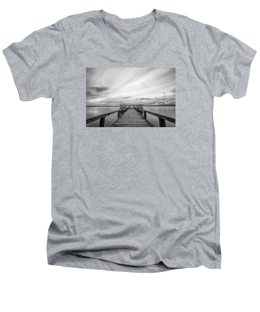 Melbourne Beach Pier Men's V-Neck T-Shirt featuring the photograph Melbourne Beach Pier Sunset #4 by Stefan Mazzola